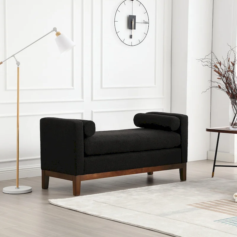 Upholstered Bench with Wood Legs
