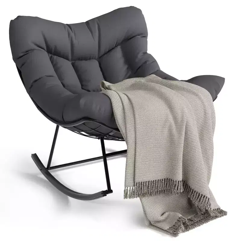 Oversized Rocking Patio Chair, Sturdy Metal Frame, Handwoven Rattan, Patio Rattan Egg Rocker, for Balcony, Backyard, Porch, Bedroom