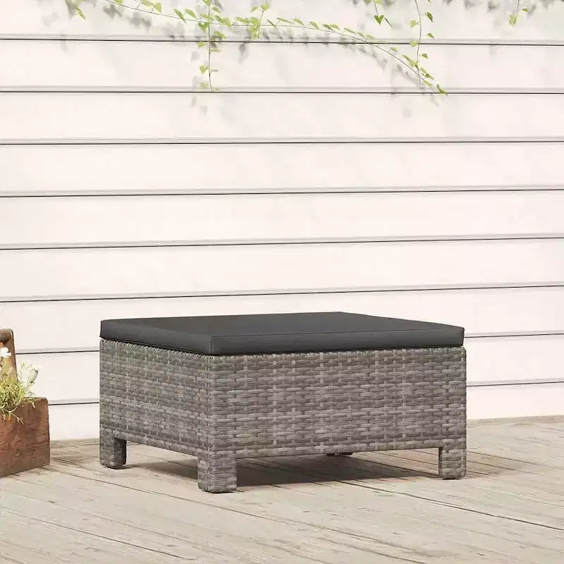 vidaXL Footrest Grey Poly rattan, Powder-Coated Steel