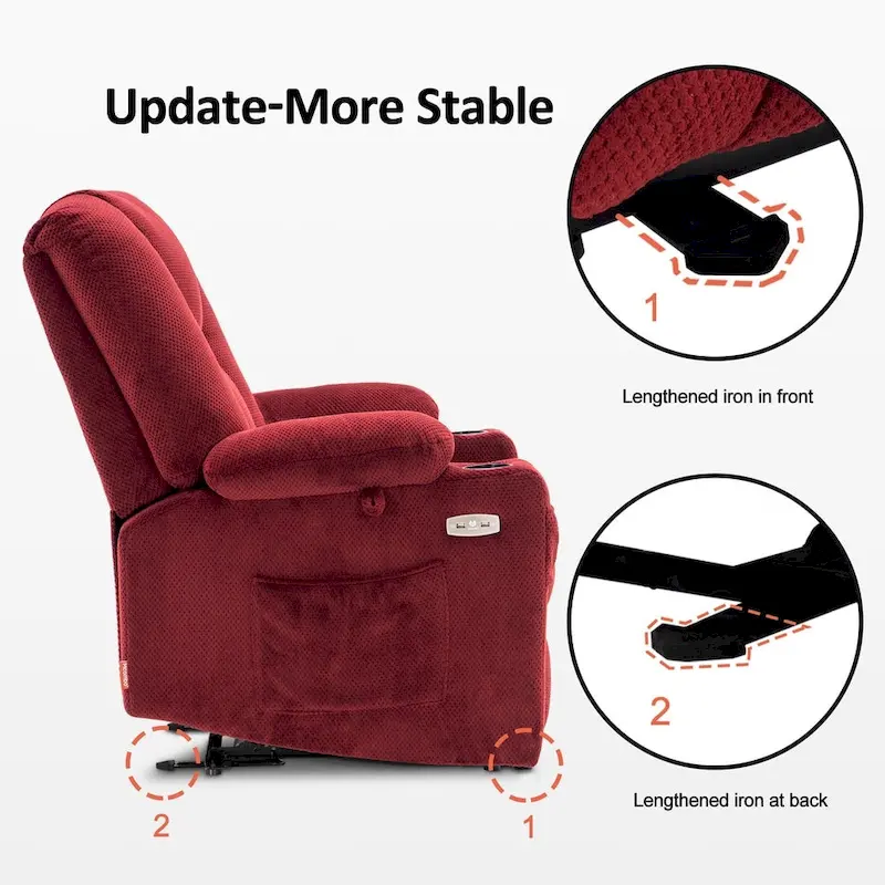 MCombo Electric PowerRecliner Chair with Massage & Heat, Plush Fabric 8015