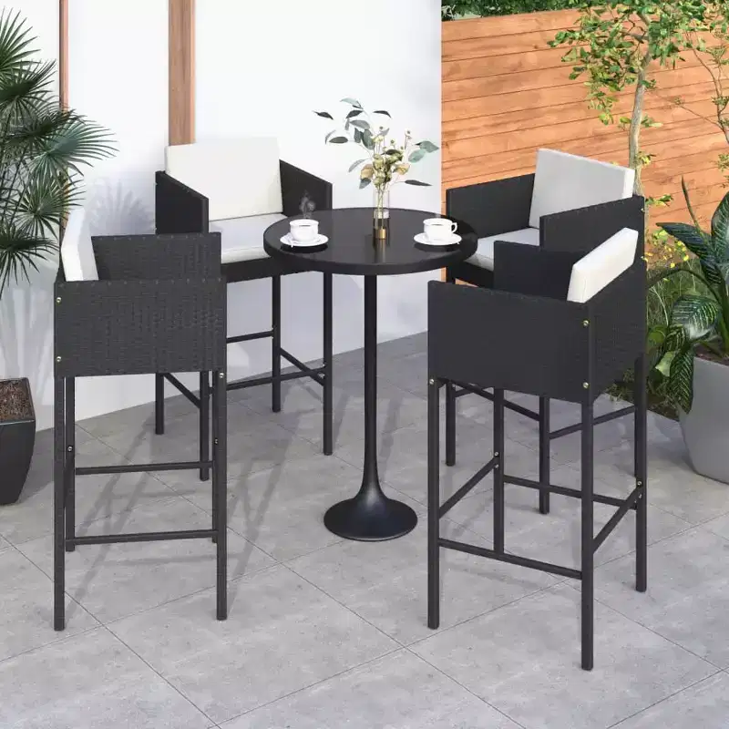 vidaXL Bar Stool Set of 4 Poly Rattan, Powder-Coated Steel