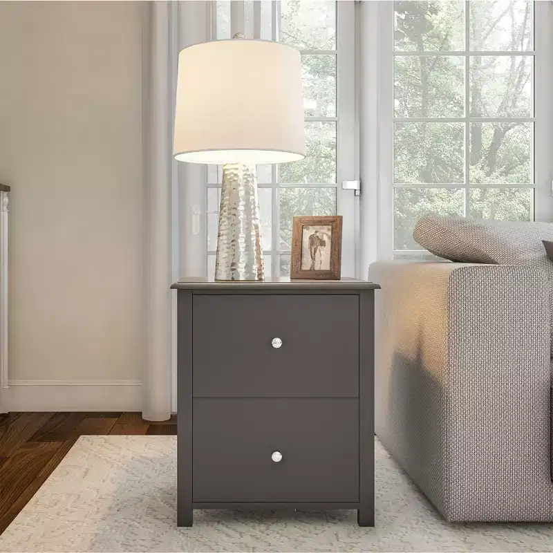 Hastings Home End Table with 2 Drawers and Silver Handles, Slate Gray