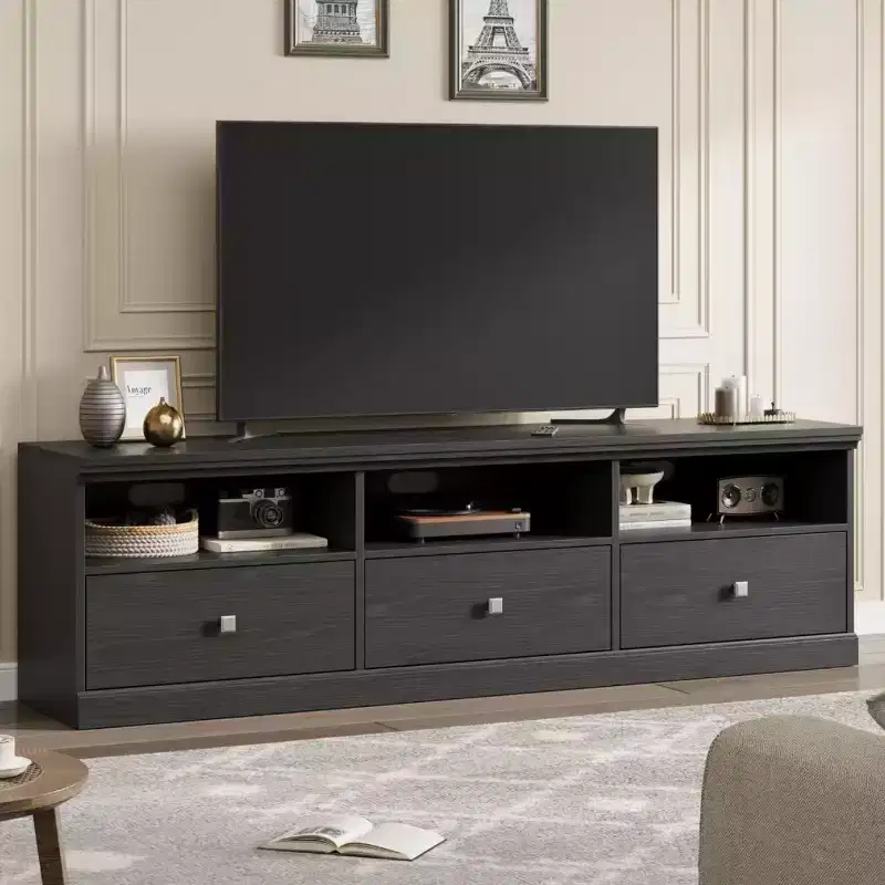 70in TV Stand for TVs up to 80, Modern Entertainment Center with Storage Drawer, Shelves, TV Console Media Cabinet for Living Room, Bedroom, Black
