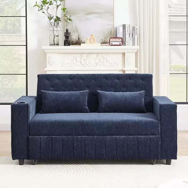 MAYEERTY 61.4 Pull-out Sofa Bed Convertible Couch Loveseat Sofa Modern Sleeper Sofa with Adjustable Backrest for Living Room Blue