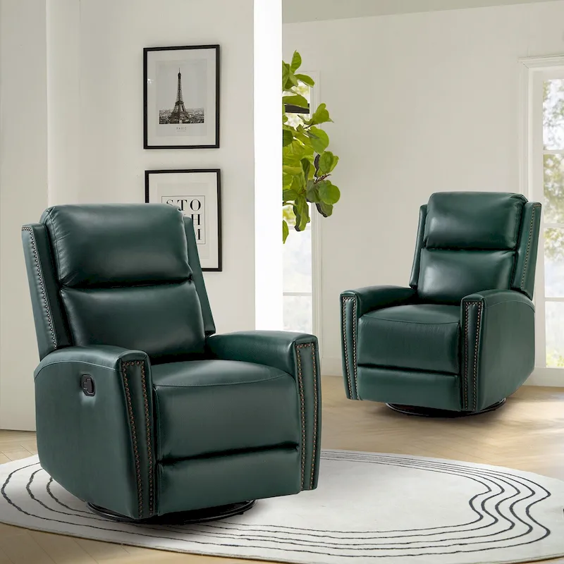 Fiacro 30.31Wide Modern Genuine Leather Wingback Swivel Rocker Recliner with Nailhead Trims, Set of 2