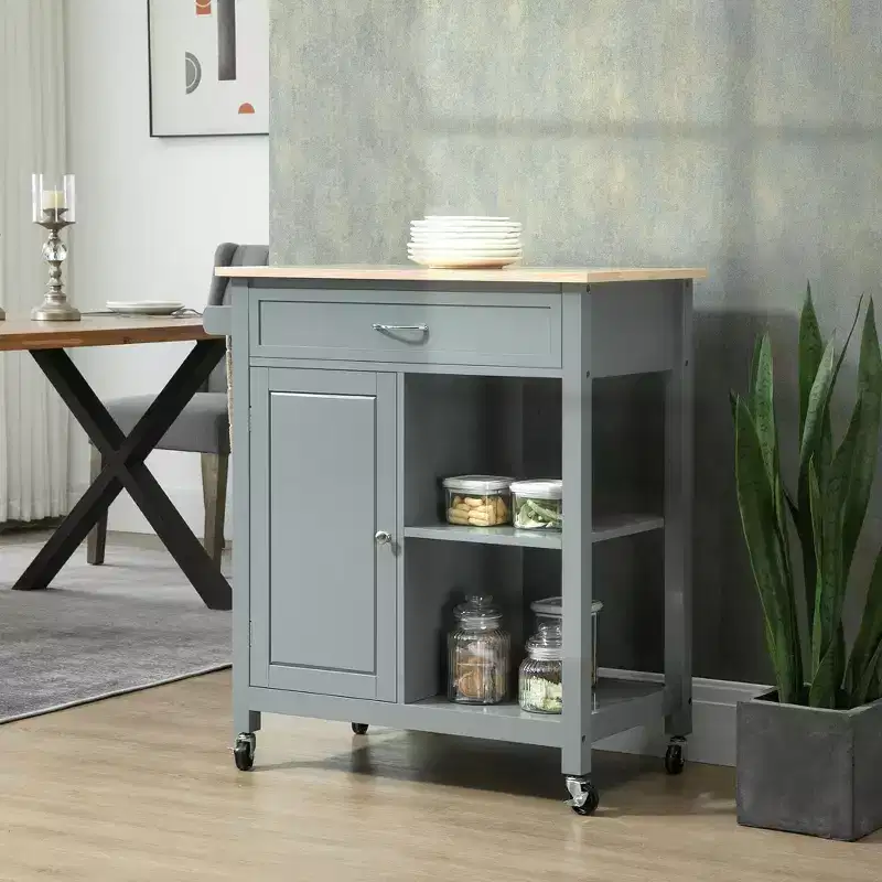 Rolling Kitchen Island with Storage, Kitchen Cart with Wooden Tabletop, Kitchen Island Table for Dining Room, Kitchen, Living Room