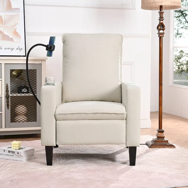 Modern Fabric Manual Recliner with Phone Holder, Cup Holder, Footrest