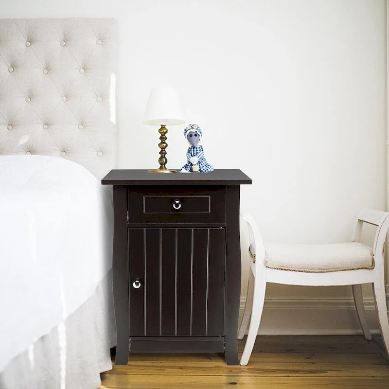 Single Door Bedside Cabinet Nightstand Table with 1 Drawer