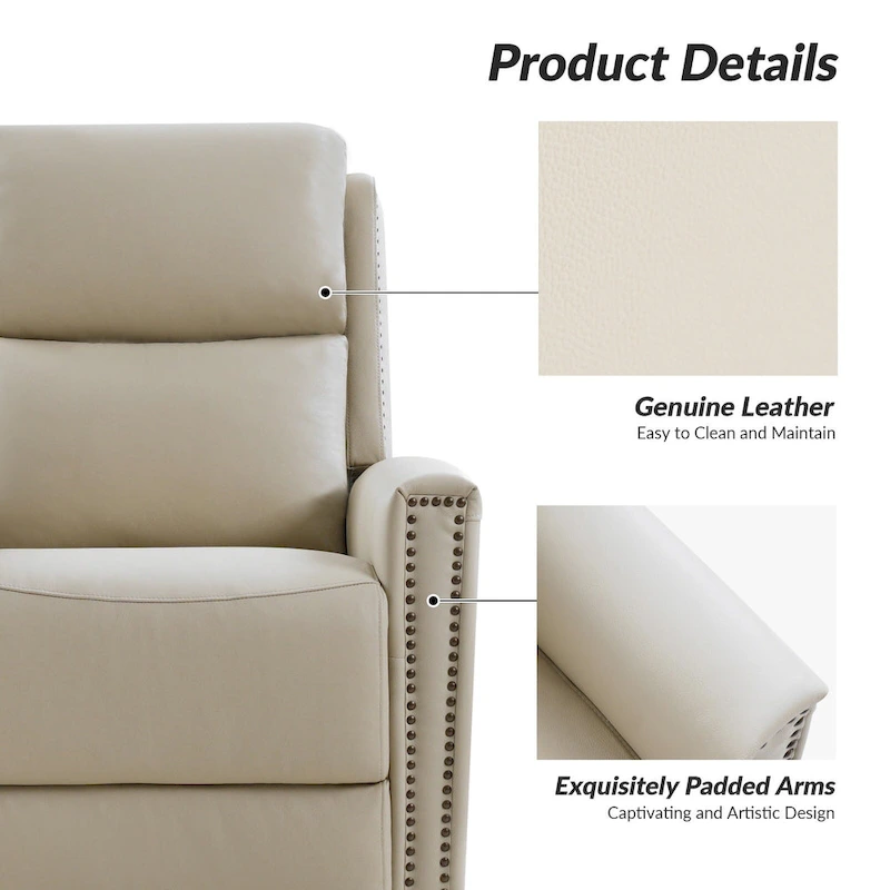 Fiacro 30.31Wide Modern Genuine Leather Wingback Swivel Rocker Recliner with Nailhead Trims, Set of 2