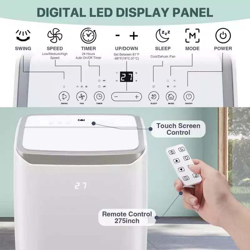 12,000 BTU Portable Air Conditioner for Rooms Up to 550 Sq.Ft, 3-in-1 AC/Dehumidifier/Fan