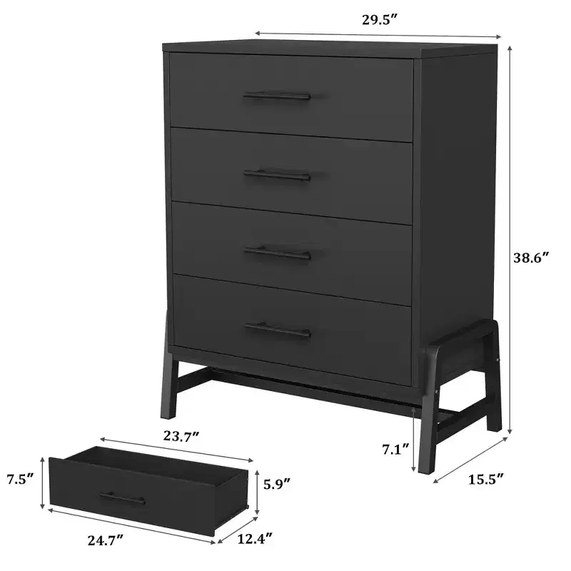 Black / Natural Oak 4-Drawer Dresser, Single