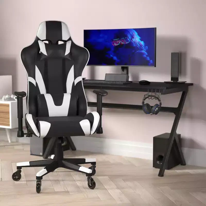 X20 Gaming Chair Racing Office Computer PC Adjustable Chair with Reclining Back and Transparent Roller Wheels