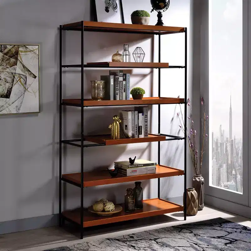 GDFStudio Bryn 70'' Tall Modern 6-Tier Honey Oaken Bookshelf
