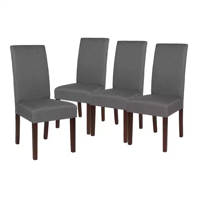 Emma and Oliver Four Mid-Century Parsons Chairs and Hardwood Frame for Kitchen, Dining Room & More