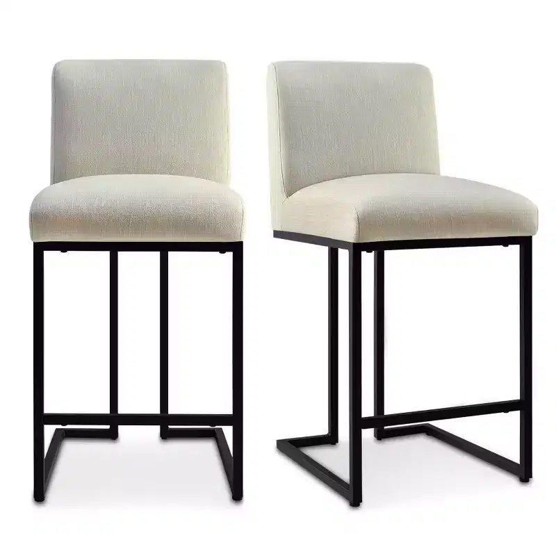 Set of 4 Modern Counter Height Bar Stools, 25 Upholstered Kitchen Island Chairs with Black Metal Sled Base - Panipeachy