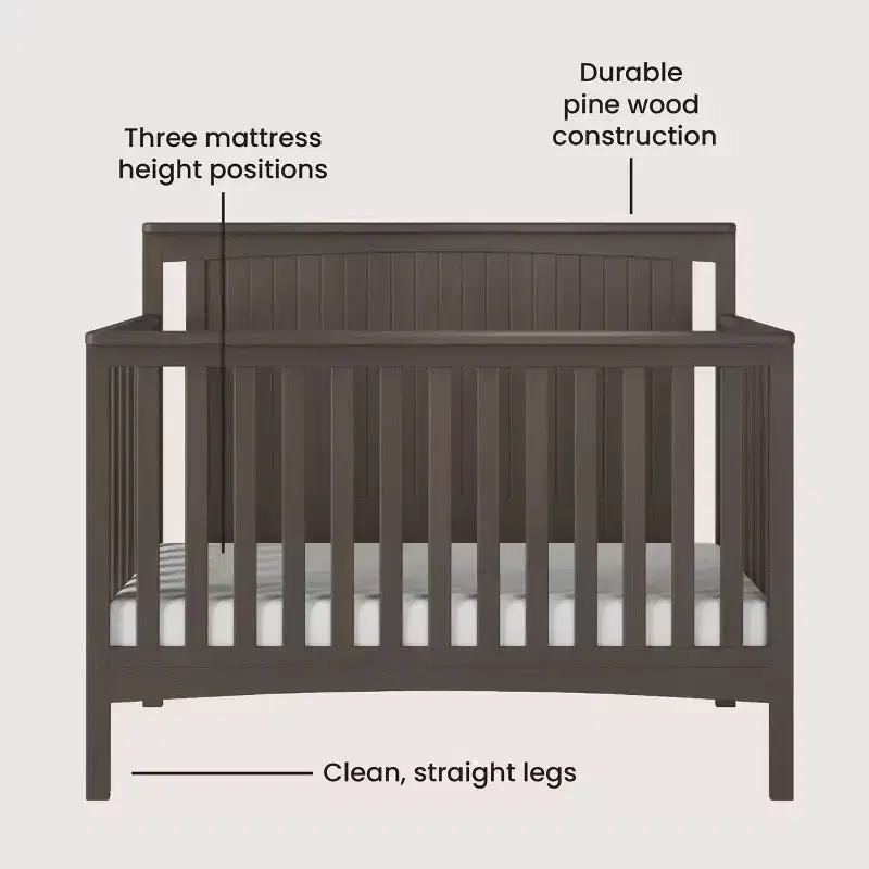 Scout 4-in-1 Convertible Crib, Converts to Day Bed, Toddler Bed and Full Size Bed, 3 Mattress Positions, Baby Safe Finish