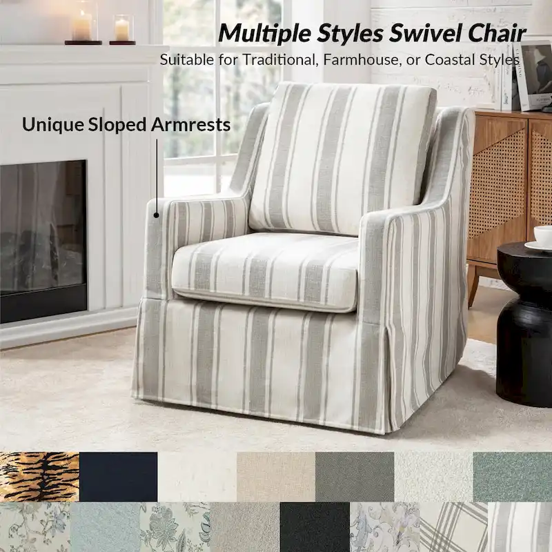 Stan Farmhouse Slipcover Rocking Swivel Chair by HULALA HOME