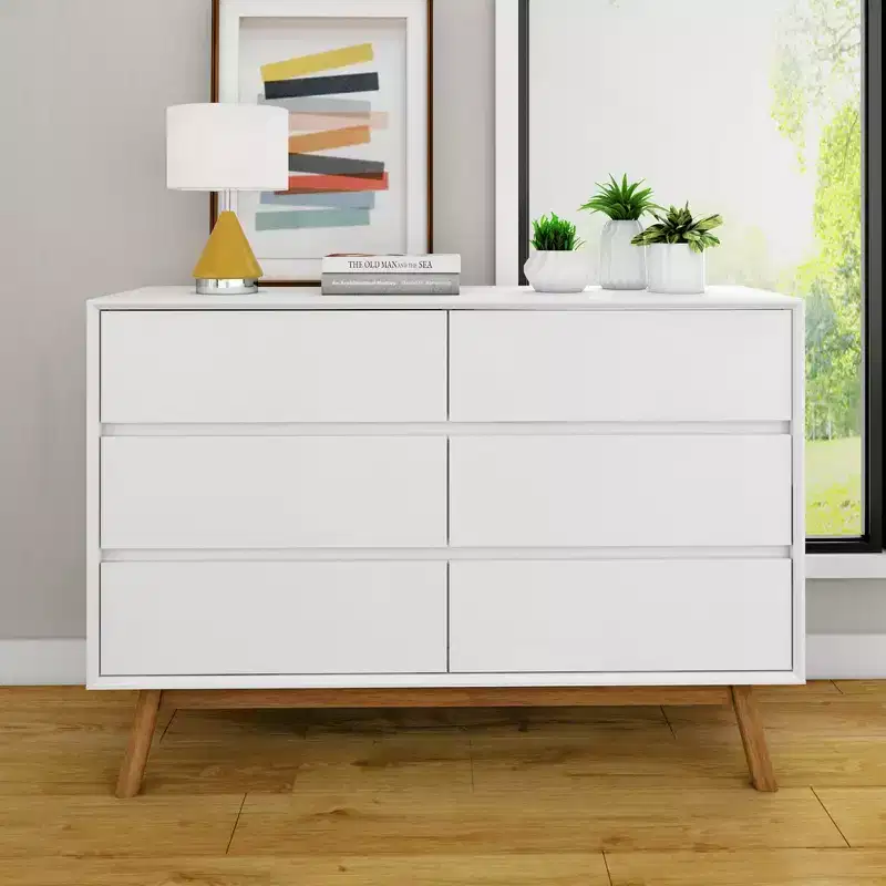 Max & Lily 6 Drawer Dresser, Solid Wood Storage Dressers & Chest of Drawers for Bedroom