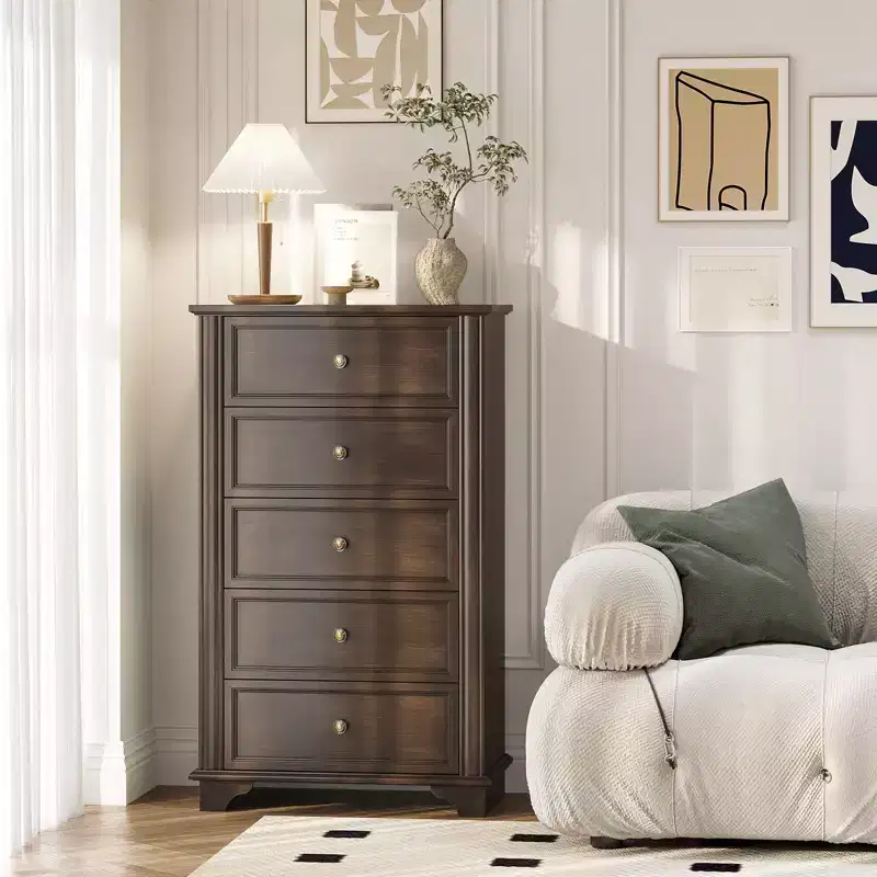 Karl Home 5-Drawer Brown MDF (Medium-Density Fiberboard) 28.74in. W Chest of Drawer