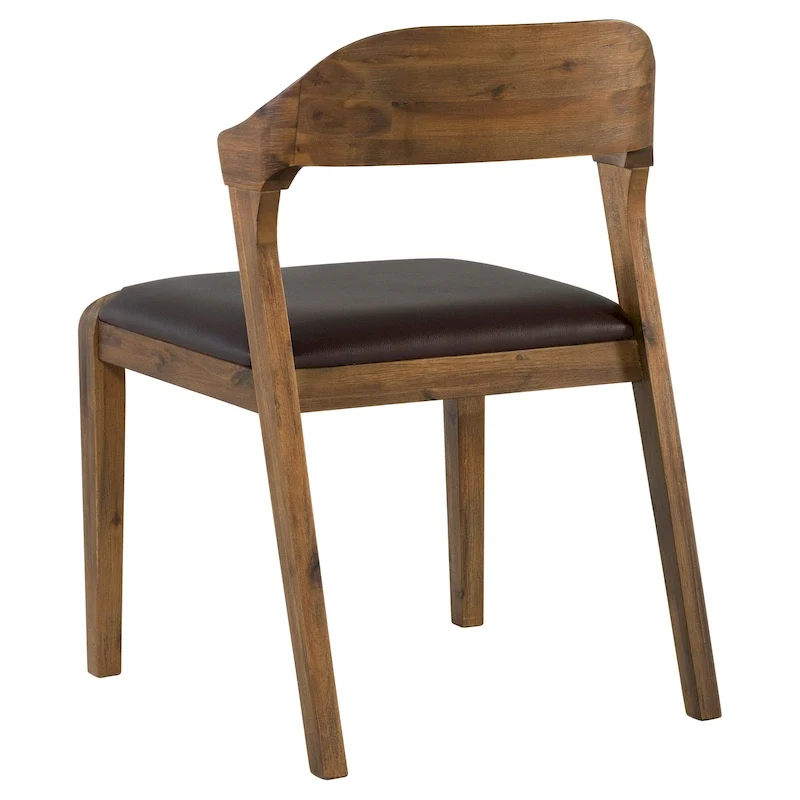 Mid-Century Dining Side Chair, Rubberwood, Faux Leather Padded Seat, Chestnut Wire-Brush Finish