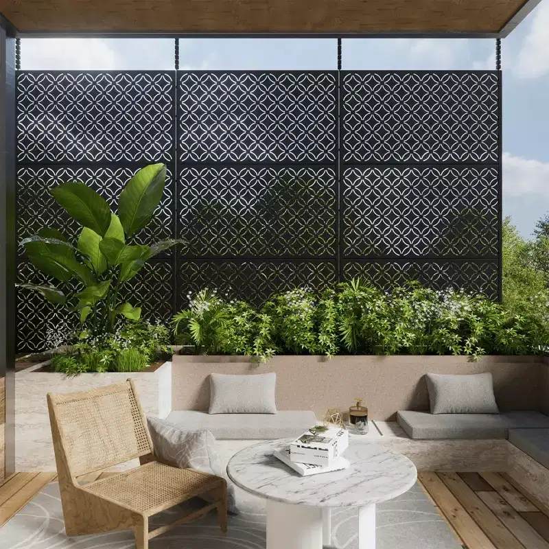 Galvanized Steel Privacy Screen with Leaf Pattern