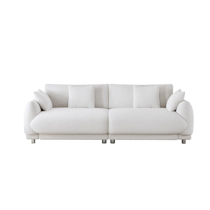 86.6 Modern Teddy Velvet Triple Sofa with 4 Pillows and Metal Legs