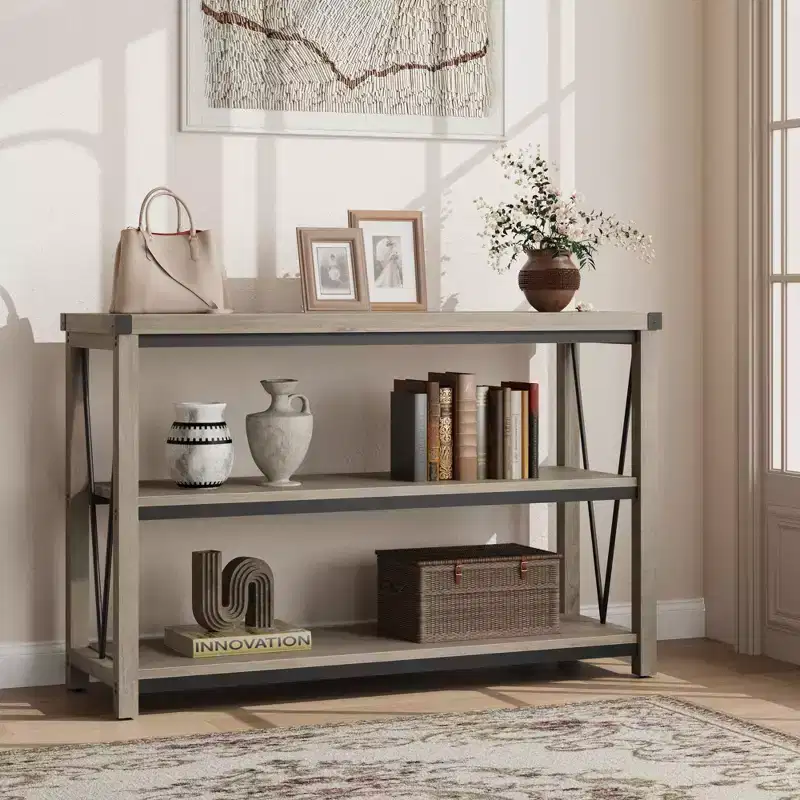 Narrow Entryway Table, Console Table with Storage Shelves, Thin Behind Couch Table, Skinny Sofa Table, Gray Entry Tabley