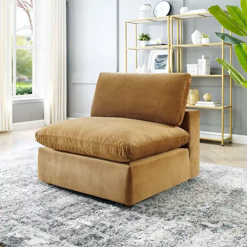 Commix Down Filled Overstuffed Performance Velvet Armless Chair