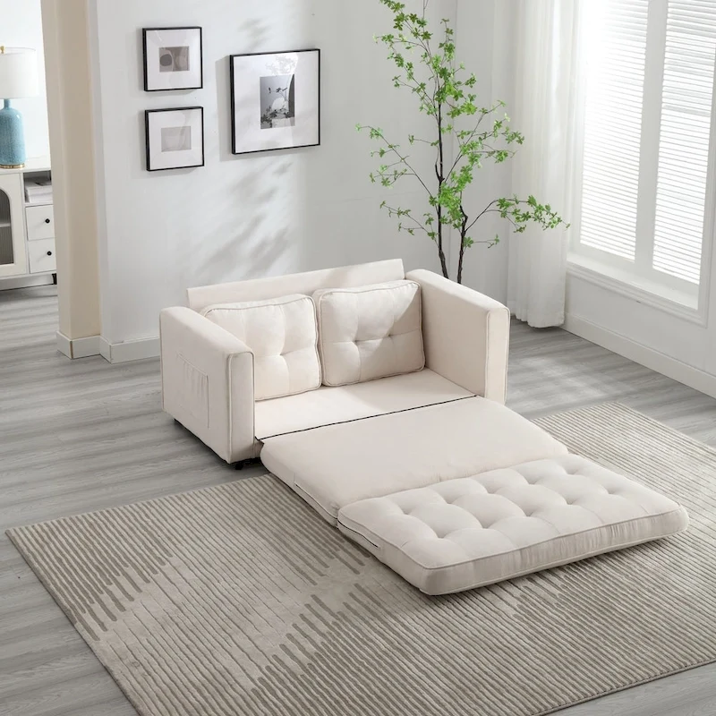 3 Fold Velvet Sofa,Convertible Sleeper Sofabed with Pull Out Couch Bed