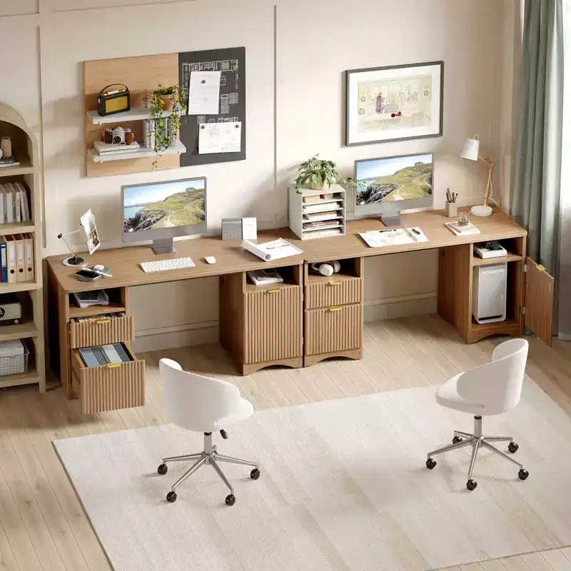 59 Inch Modern Executive Desk with Storage 2 Drawers 3 Cabinet Fluted Writing Desk for Study Living Room