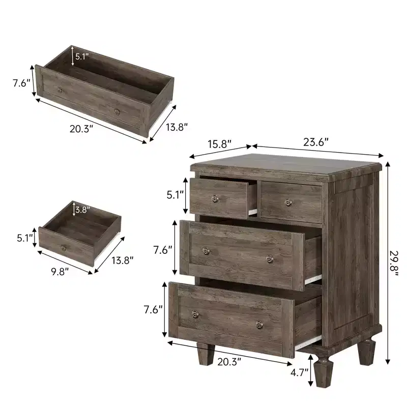 4-Drawer Dresser with Tapered Legs and Carved Handles