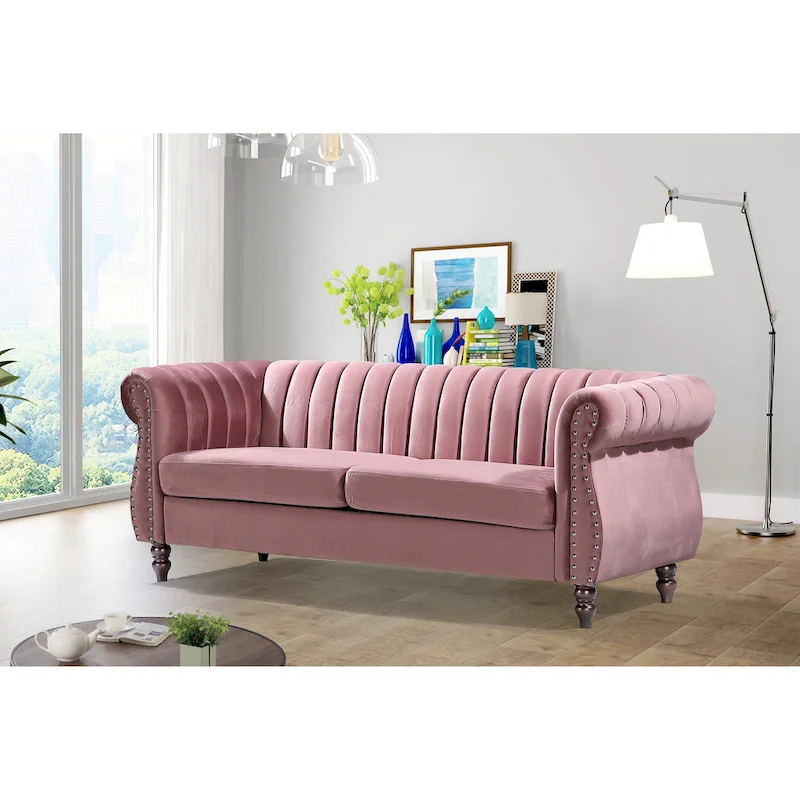Charlot Velvet Chesterfield Rolled Arm Sofa