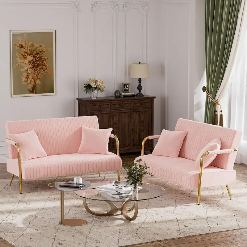 Ouyessir Upholstered Loveseat, Tufted Back Couch, Accent Armchair with 2 Pillows