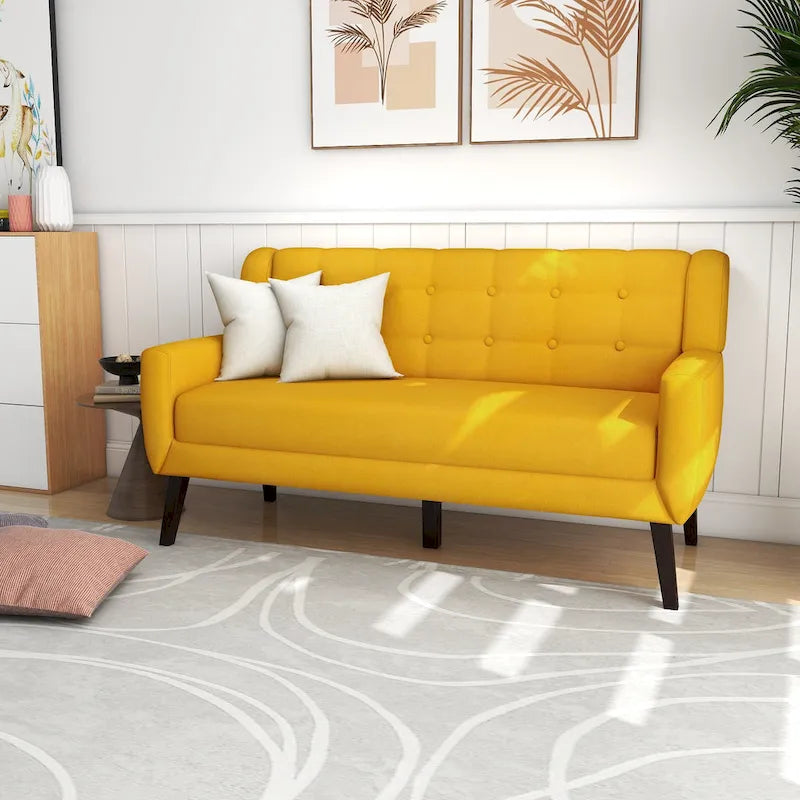 Tufted Linen/Cotton Loveseat with 2 Accent Chairs