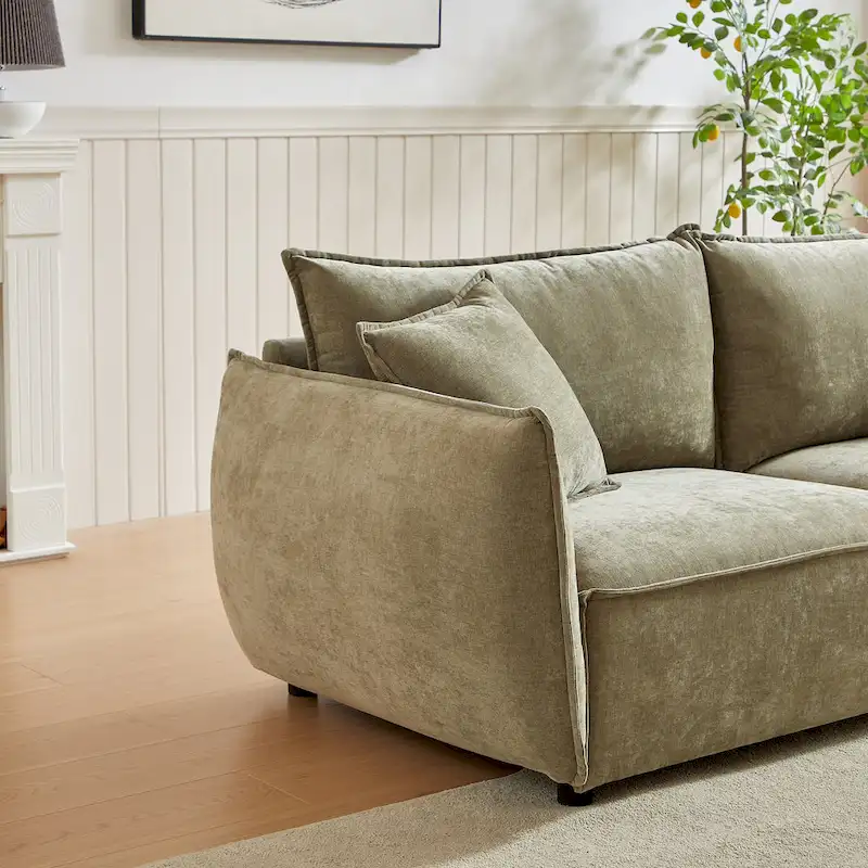 2-Pieces Linen Fabric 4-Seat Modular Sofa Set with 3+1 Seater Combo and Wooden Frame & 3 Pillows