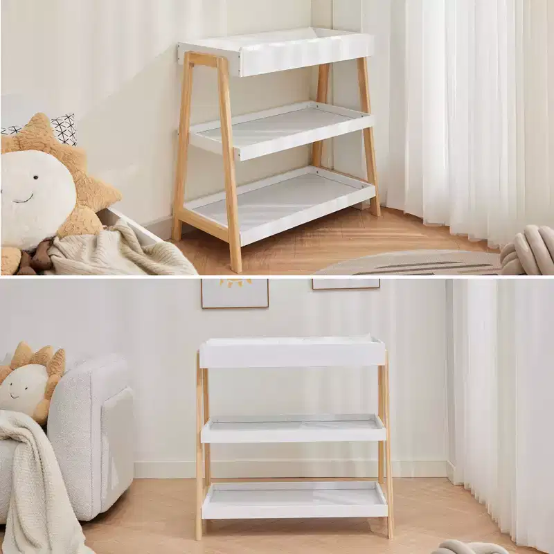 Baby Changing Station Diaper Table with Waterproof Pad Modern Portable Infant Diaper Station 2 Storage Shelves for Newborn Baby