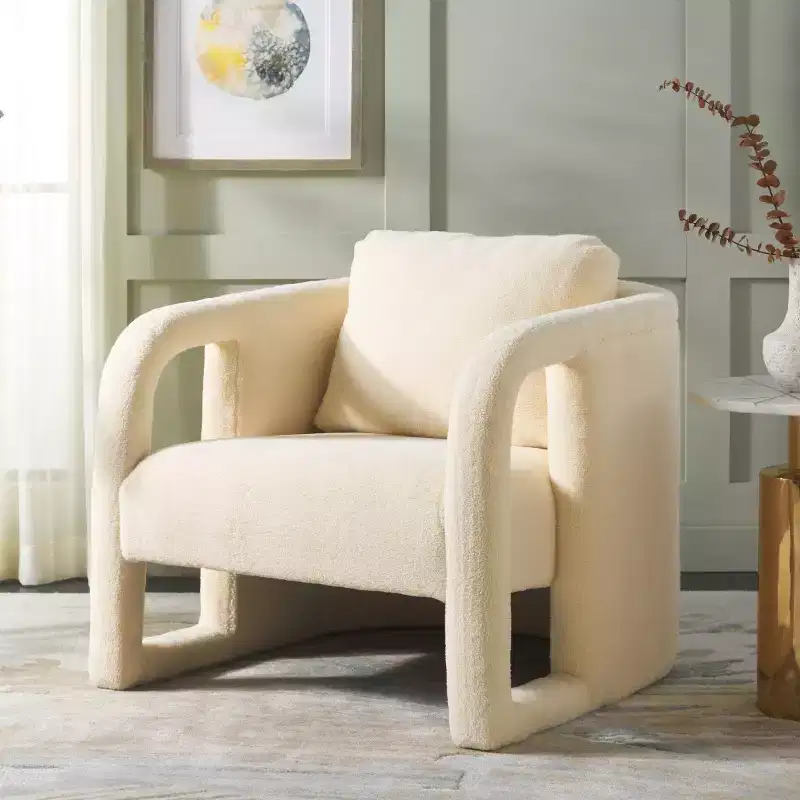 Velvet Accent Chair with Wood Frame and Legs – Cream