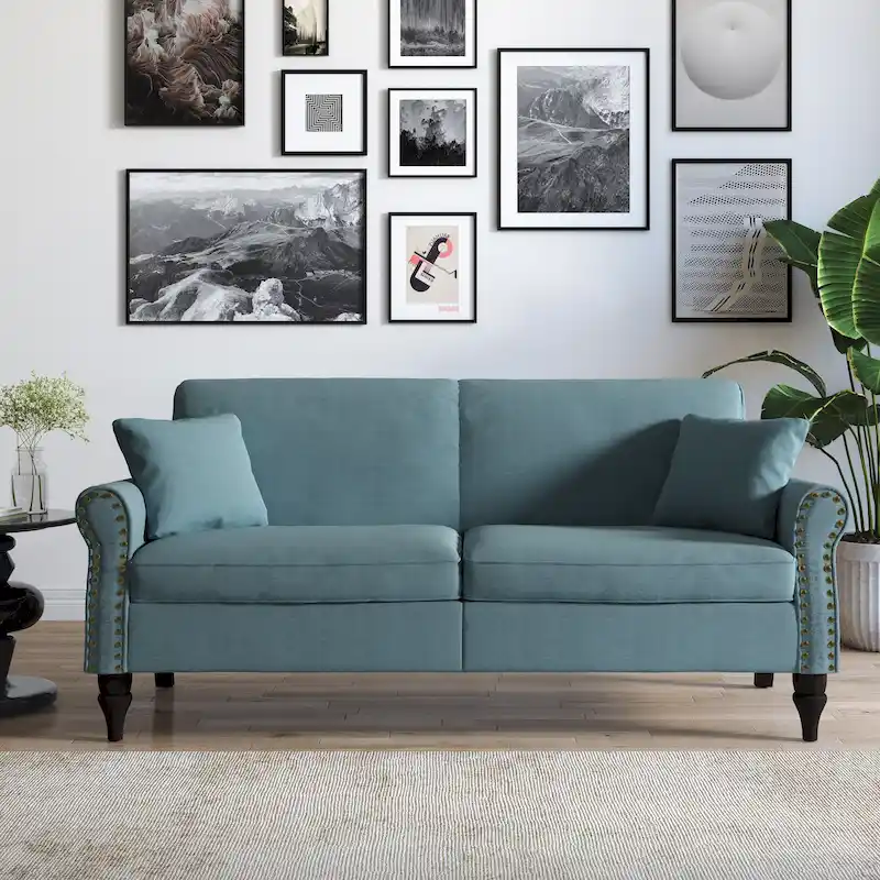 73 Nailhead Trim Sofa Rolled Arms Upholstered Loveseat