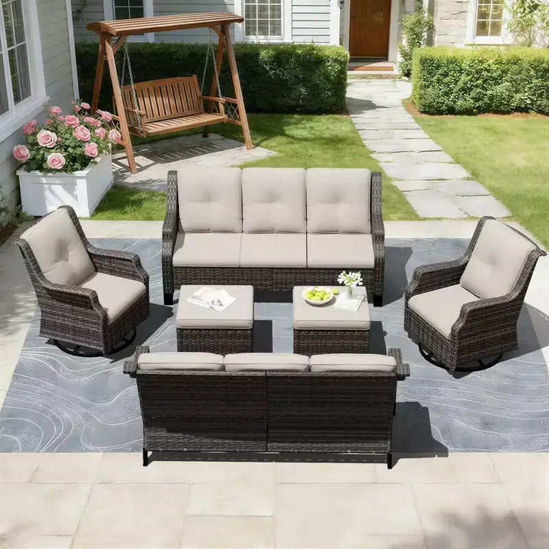 UPTIOT Modular Outdoor Seating Set with Sofas, Rocking Chairs, and Ottomans for Versatile Patio Comfort