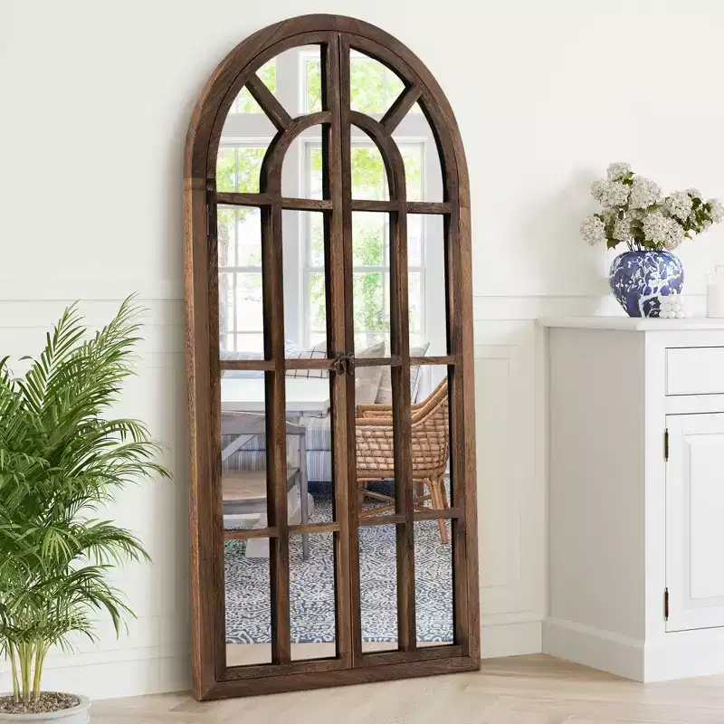 Arched Wood Frame Window Mirror - Full Length