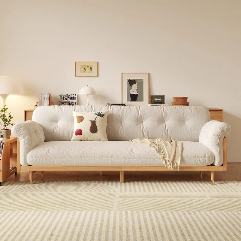 JASIWAY Modern 3-Seat Upholstered Cotton Linen Sofa,Beige