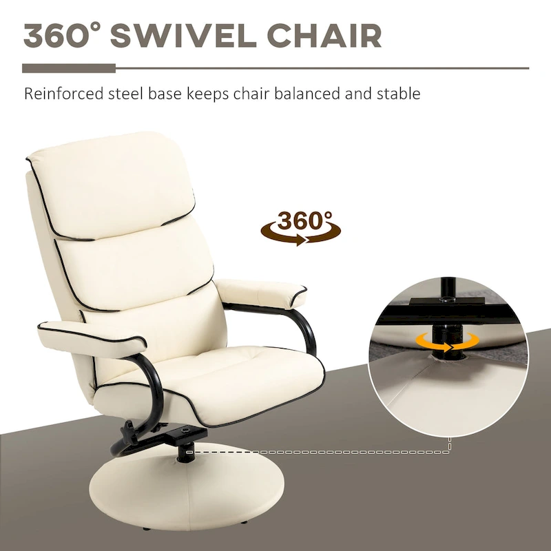 HOMCOM Recliner Chair with Ottoman, Swivel PU Leather High Back Armchair w/ Footrest Stool, 135 Adjustable Backrest