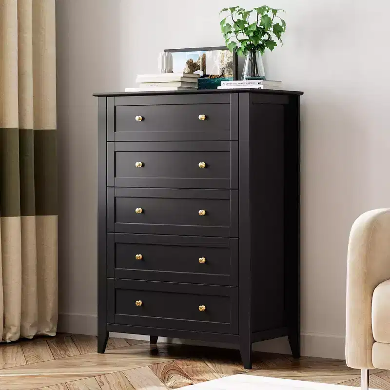 5-Drawer Tall Wooden Dresser, Modern Chest of Drawers with Deep Drawers & Metal Knobs for Bedroom, Entryway & Hallway