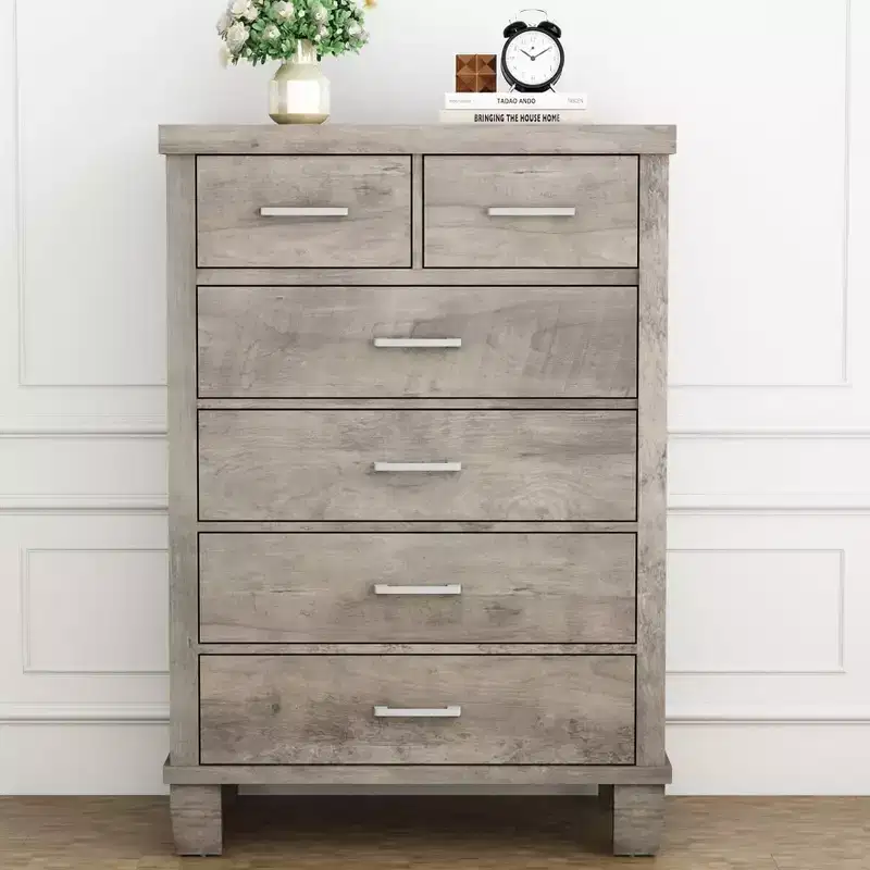 Dresser for Bedroom with 6 Drawers, 45 Tall Chests of Drawers w/Storage, Large Drawer Dresser for Closet, Wooden Storage Cabinet for Entryway