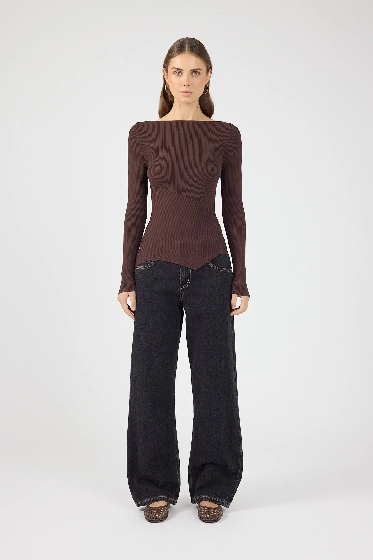 Knit Long Sleeve Top Brown