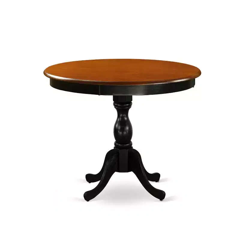 HomeStock Round Kitchen Table Set Black Cherry Linen Chairs