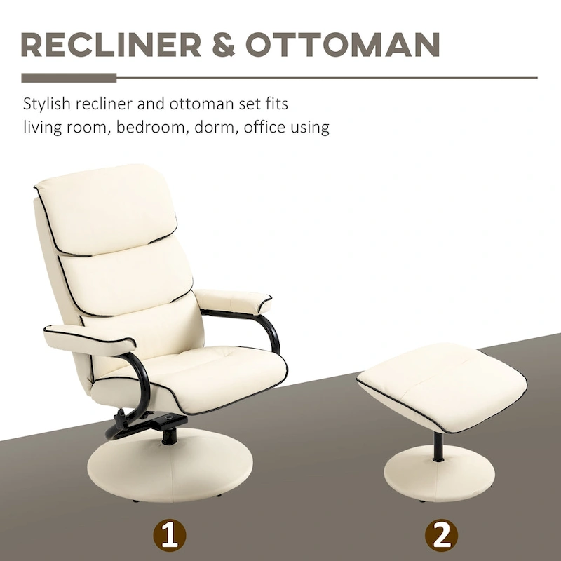HOMCOM Recliner Chair with Ottoman, Swivel PU Leather High Back Armchair w/ Footrest Stool, 135 Adjustable Backrest