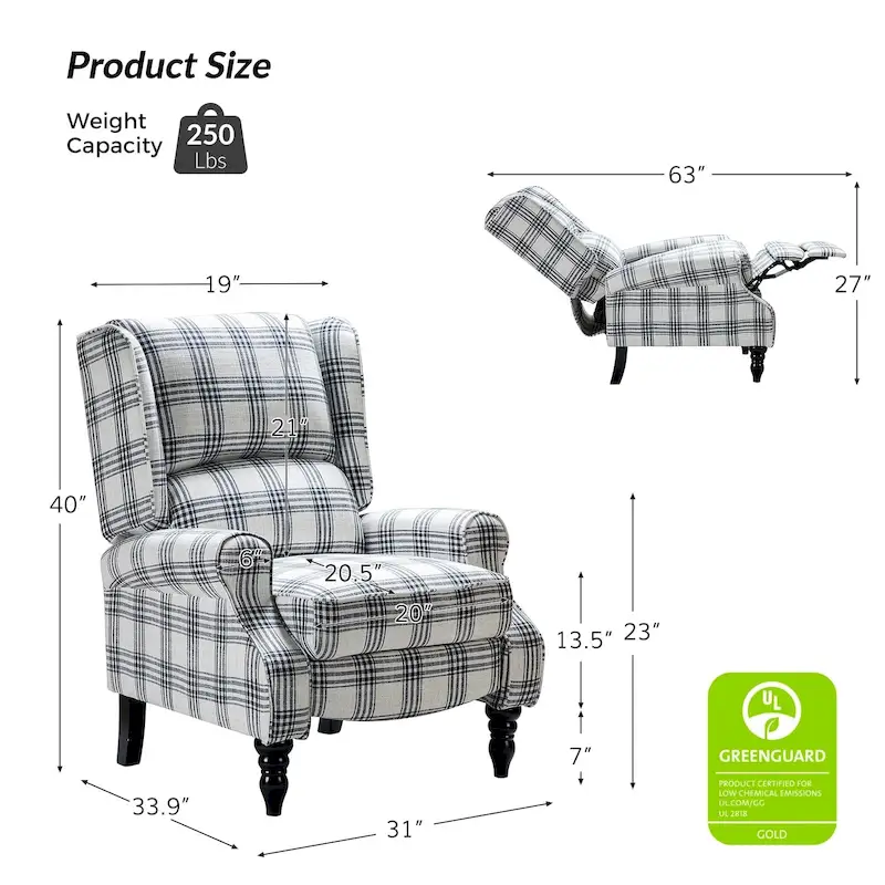 Olympus Upholstered Classic Manual Wingback Recliner with Solid Wood Legs by HULALA HOME