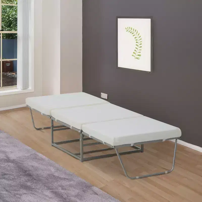 HOMCOM 2-in-1 Foldable Ottoman, Convertible Guest Sleeper Bed with Thick Padded Foam and Storage Box for Small Room, Living Room, Gray