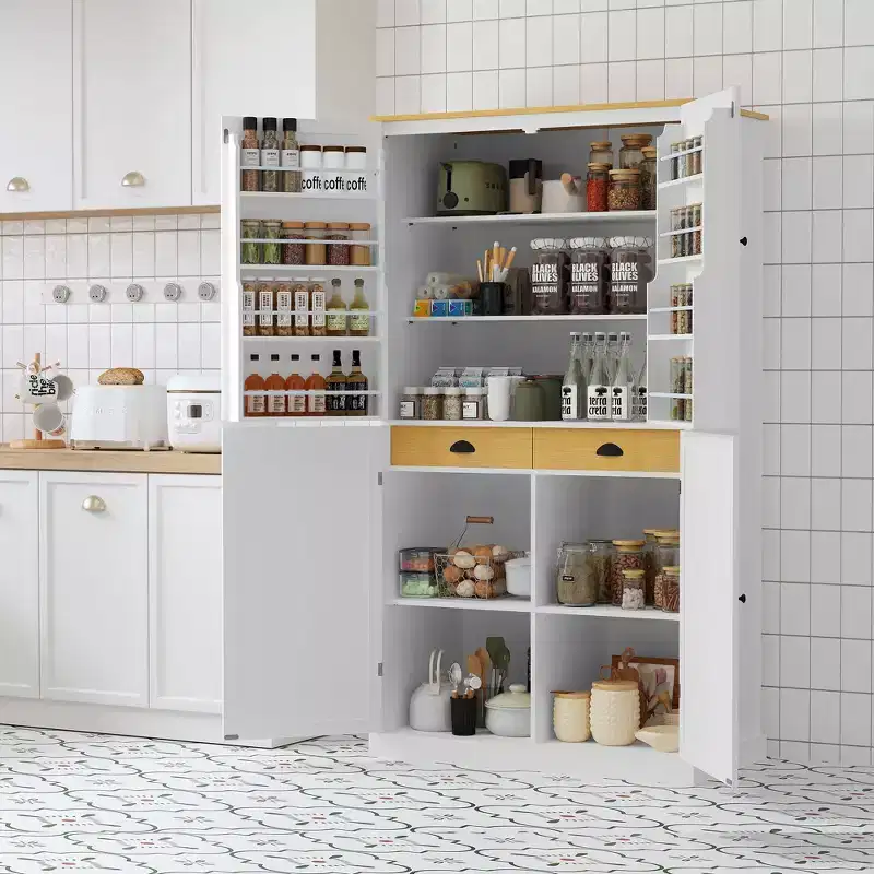 Okak Modern 71.3 Freestanding Tall Cupboard Dining Room Cabinet with Storage, 2 Adjustable Shelves, 8 Door Shelves for Kitchen Living Room